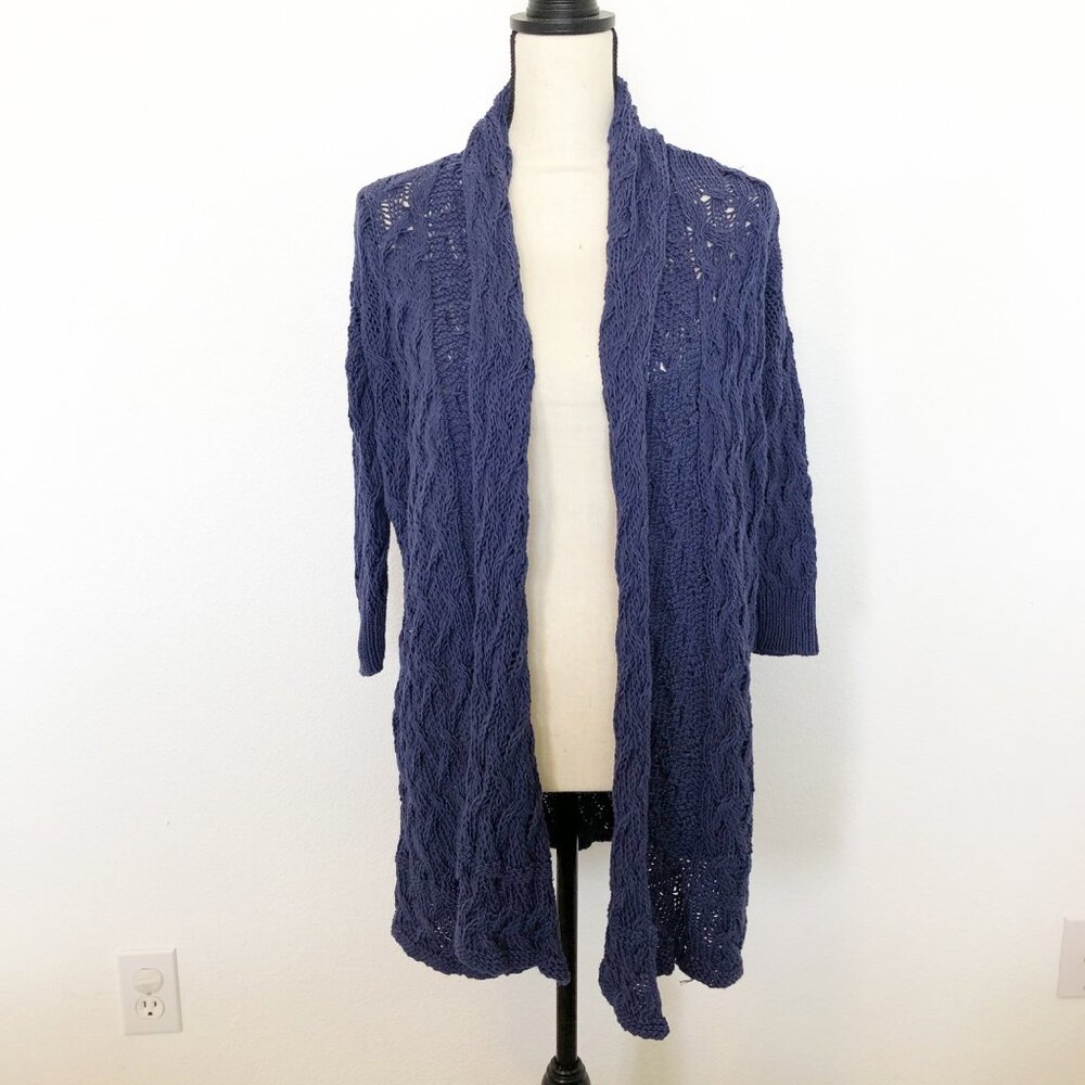 TOMMY BAHAMA Blue Open Front Cable Knit Cardigan Sweater Beach Womens Small